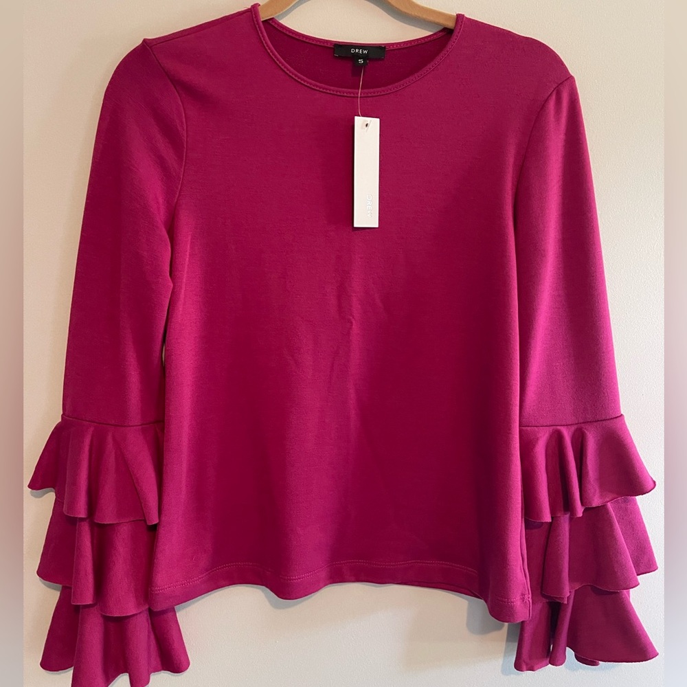 DREW (Anthropologie) Magenta bell sleeve top size small